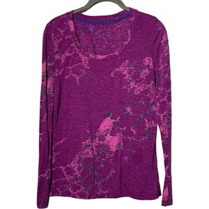 Nollie Women's Long Sleeve Crewneck Top - Magenta & Pink Marble Sz Large